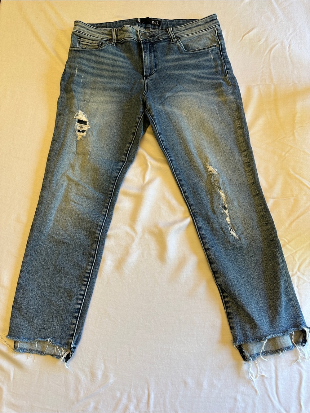 Kut from the Kloth Reese Medium Blue Distressed Ankle Straight Leg Jeans